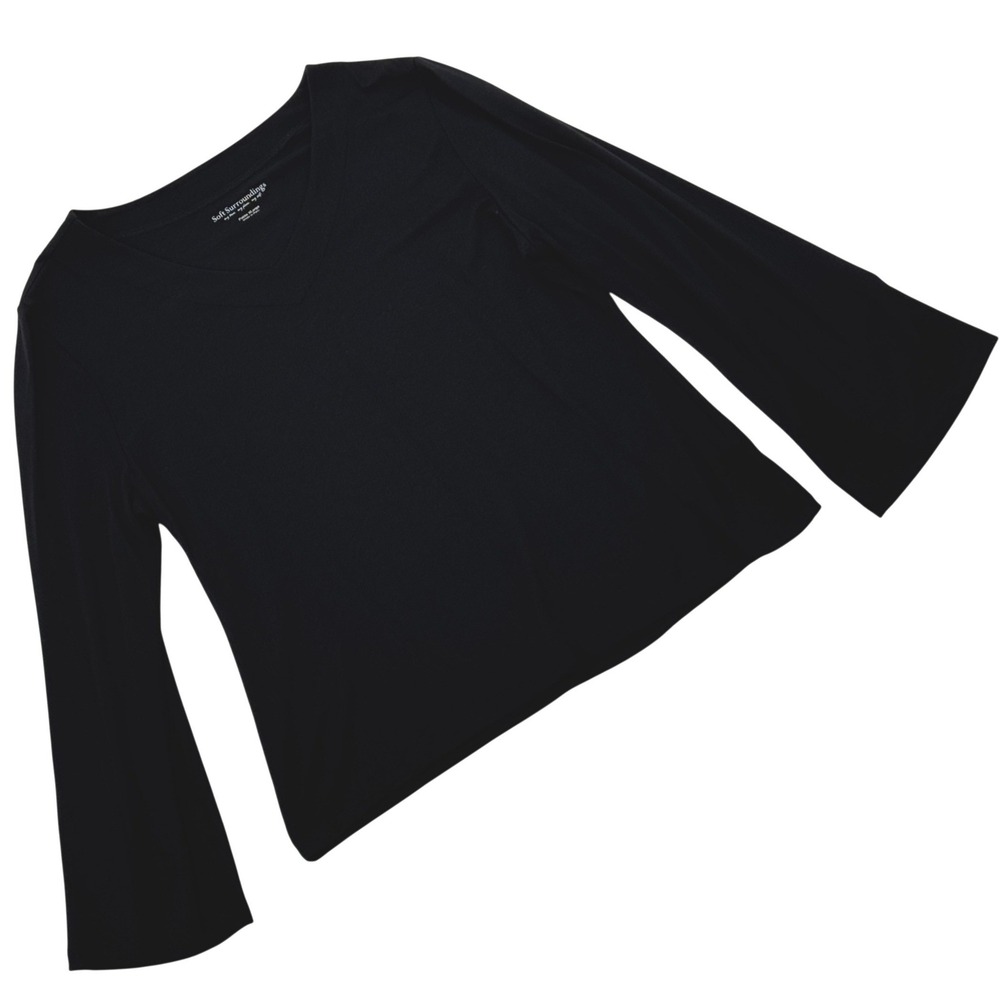 Soft Surroundings Casual V Neck Shirt PXL Blk Long Bell Sleeve Ultra Comfort